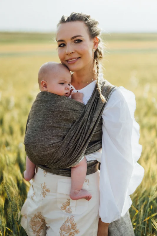 Baby Wrap, chevron weave (100% linen) - ARROW - WOOD - size S #babywearing