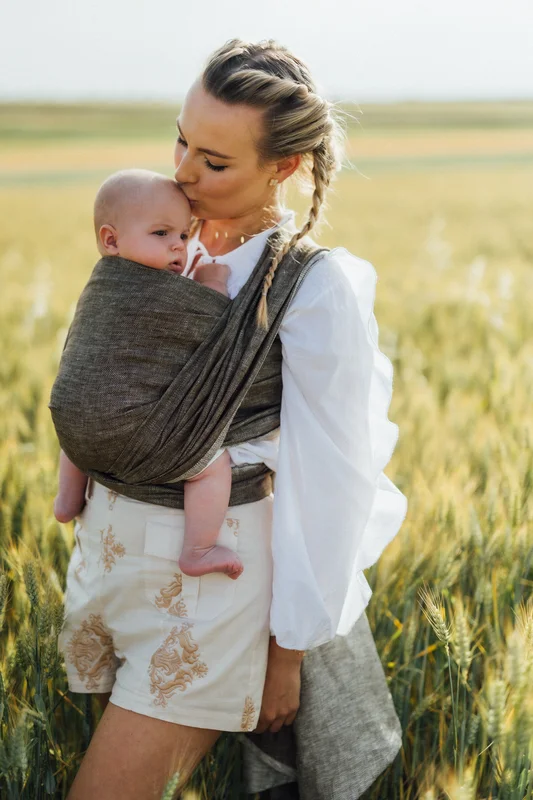 Baby Wrap, chevron weave (100% linen) - ARROW - WOOD - size S #babywearing