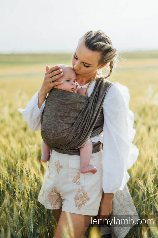Baby Wrap, chevron weave (100% linen) - ARROW - WOOD - size M #babywearing