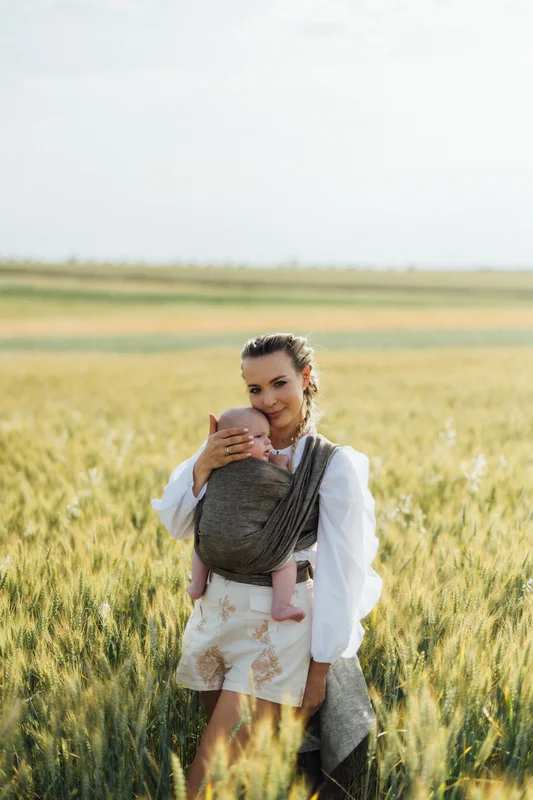 Baby Wrap, chevron weave (100% linen) - ARROW - WOOD - size S #babywearing