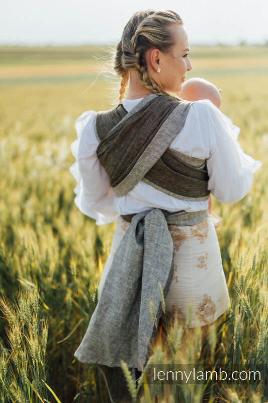 Baby Wrap, chevron weave (100% linen) - ARROW - WOOD - size M #babywearing