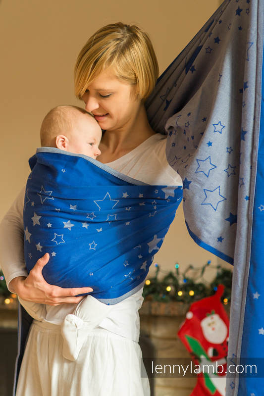 Baby Wrap, Jacquard Weave (100% cotton) - STARS BLUE & GRAY - size M (grade B) #babywearing
