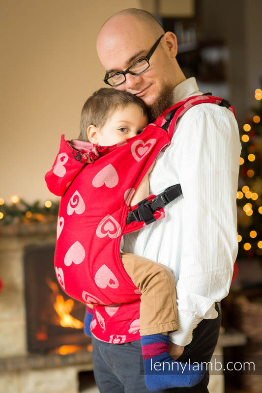 Ergonomic Carrier, Baby Size, jacquard weave 100% cotton - wrap conversion SWEETHEART RED & GRAY - Second Generation #babywearing
