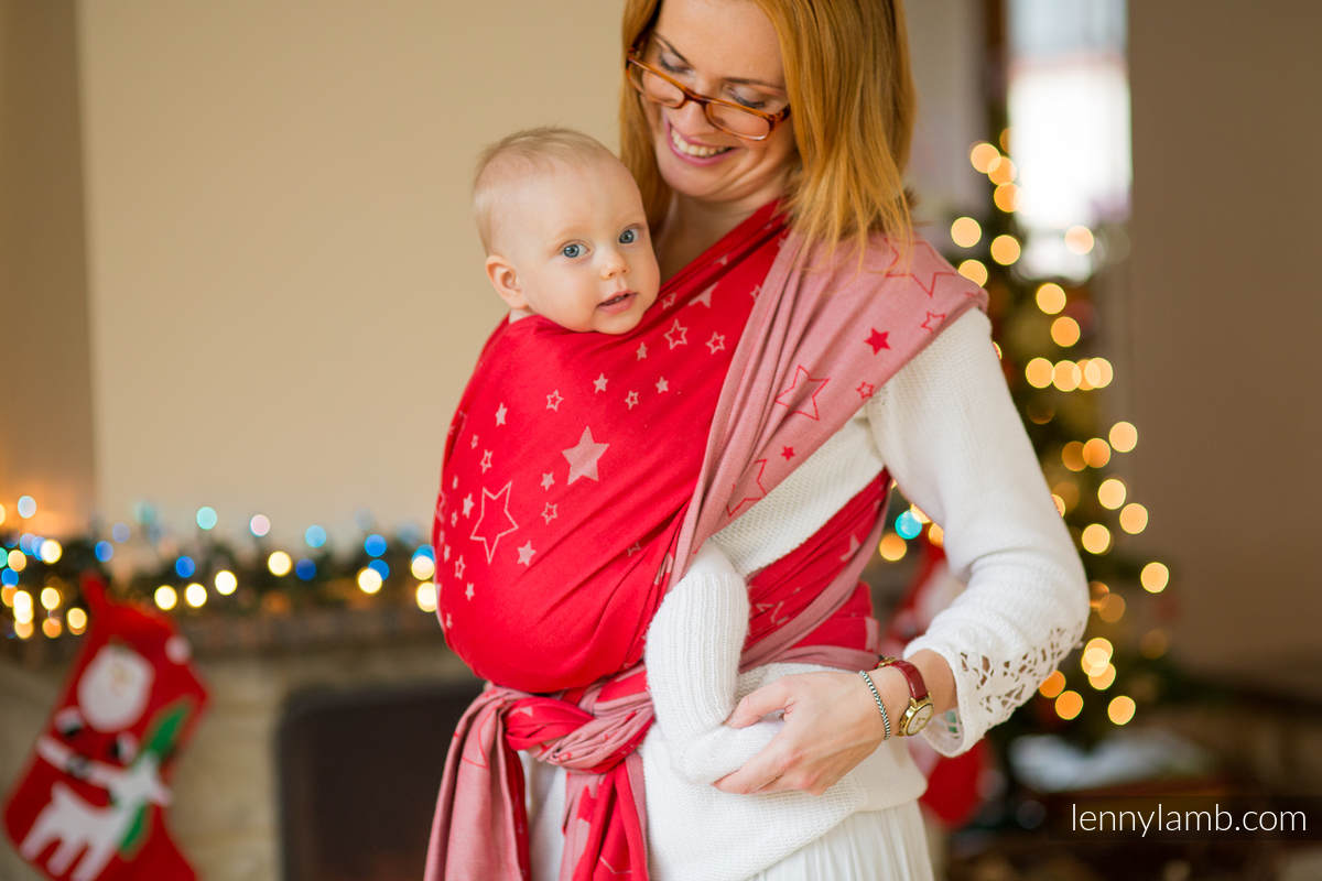 Baby Wrap, Jacquard Weave (100% cotton) - STARS RED & GRAY - size S #babywearing
