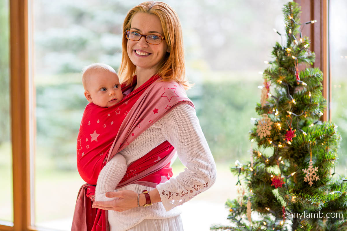 Baby Wrap, Jacquard Weave (100% cotton) - STARS RED & GRAY - size S #babywearing
