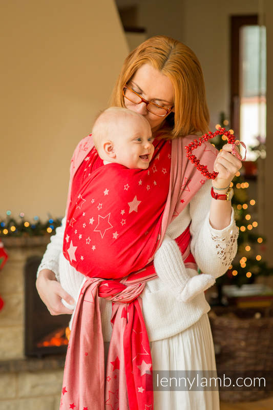 Baby Wrap, Jacquard Weave (100% cotton) - STARS RED & GRAY - size L (grade B) #babywearing