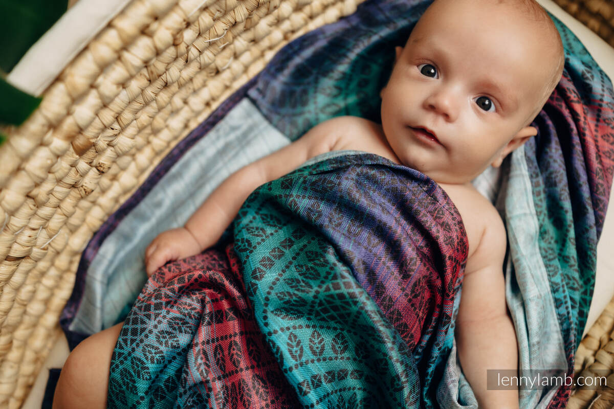 Fraldas de musselina de bambu, Tamanho 65x65 cm, PEACOCK'S TAIL - BLACK OPAL SMOKY (2ª qualidade) #babywearing
