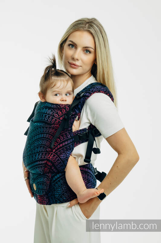 LennyUpGrade PRO - verstelbare draagzak, Maat Standaard, PEACOCK'S TAIL - BLACK OPAL  #babywearing