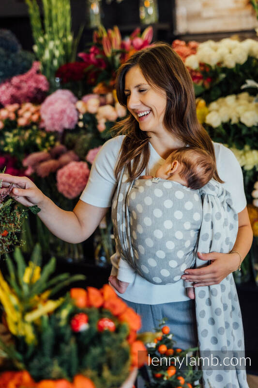 Baby Wrap, Jacquard Weave (100% cotton) - POLKA DOTS - PLOP - size XS #babywearing