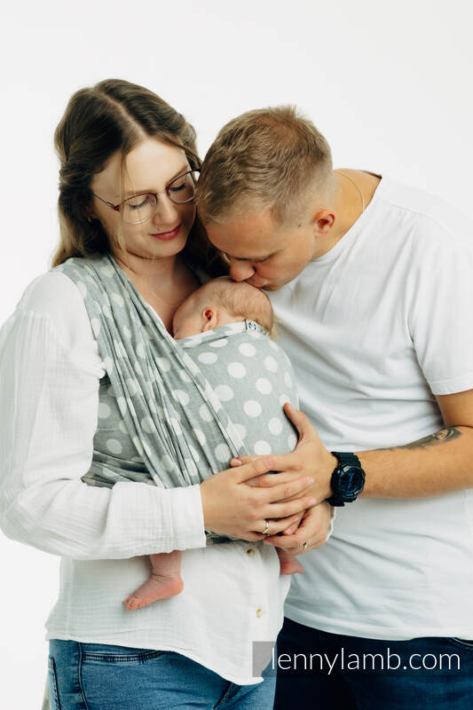 Baby Wrap, Jacquard Weave (100% cotton) - POLKA DOTS - PLOP - size XS #babywearing