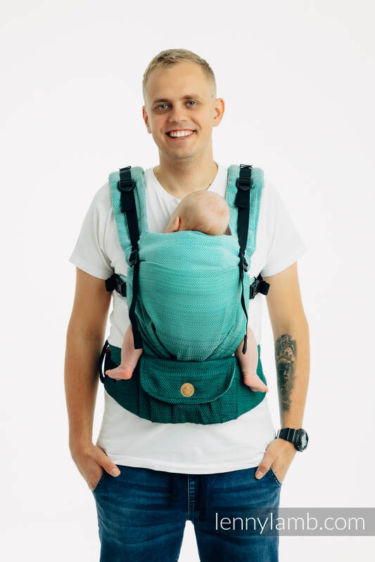 LennyUpGrade PRO - justerbar bæresæle, Størrelse Standard, LITTLE HERRINGBONE - OMBRE GREEN  #babywearing
