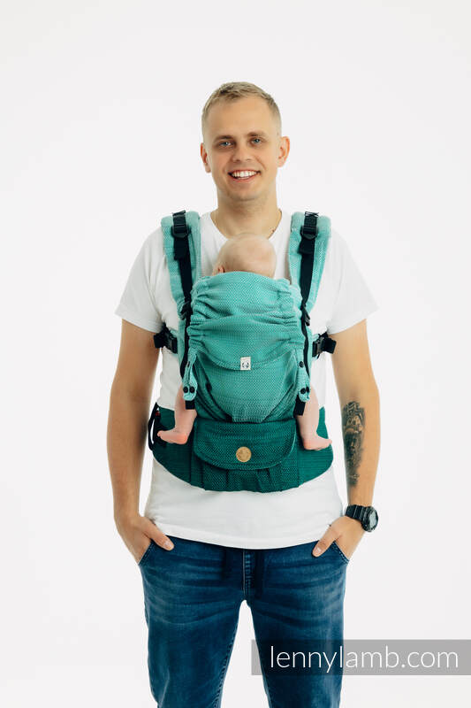 LennyUpGrade PRO - justerbar bæresæle, Størrelse Standard, LITTLE HERRINGBONE - OMBRE GREEN  #babywearing