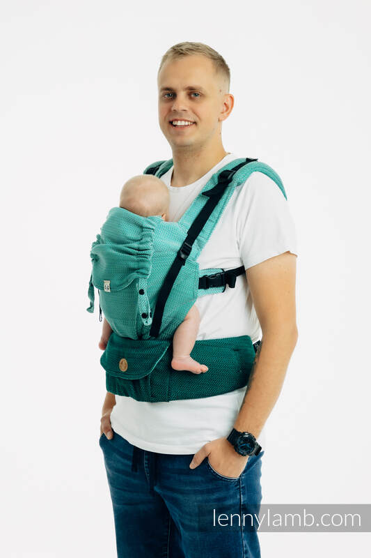 LennyUpGrade PRO - justerbar bæresæle, Størrelse Standard, LITTLE HERRINGBONE - OMBRE GREEN  #babywearing