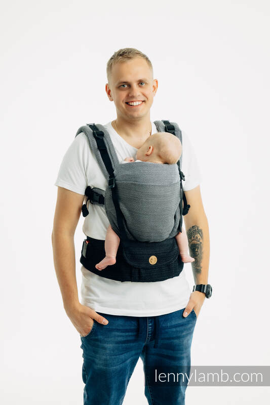 LennyUpGrade PRO - justerbar bæresæle, Størrelse Standard, LITTLE HERRINGBONE - OMBRE GREY  #babywearing