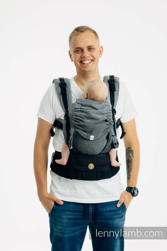LennyUpGrade PRO - justerbar bæresæle, Størrelse Standard, LITTLE HERRINGBONE - OMBRE GREY  #babywearing