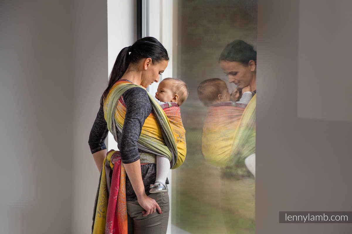 Baby Wrap, Jacquard Weave (100% cotton) - ROYAL INDIAN PEACOCK, size XL #babywearing