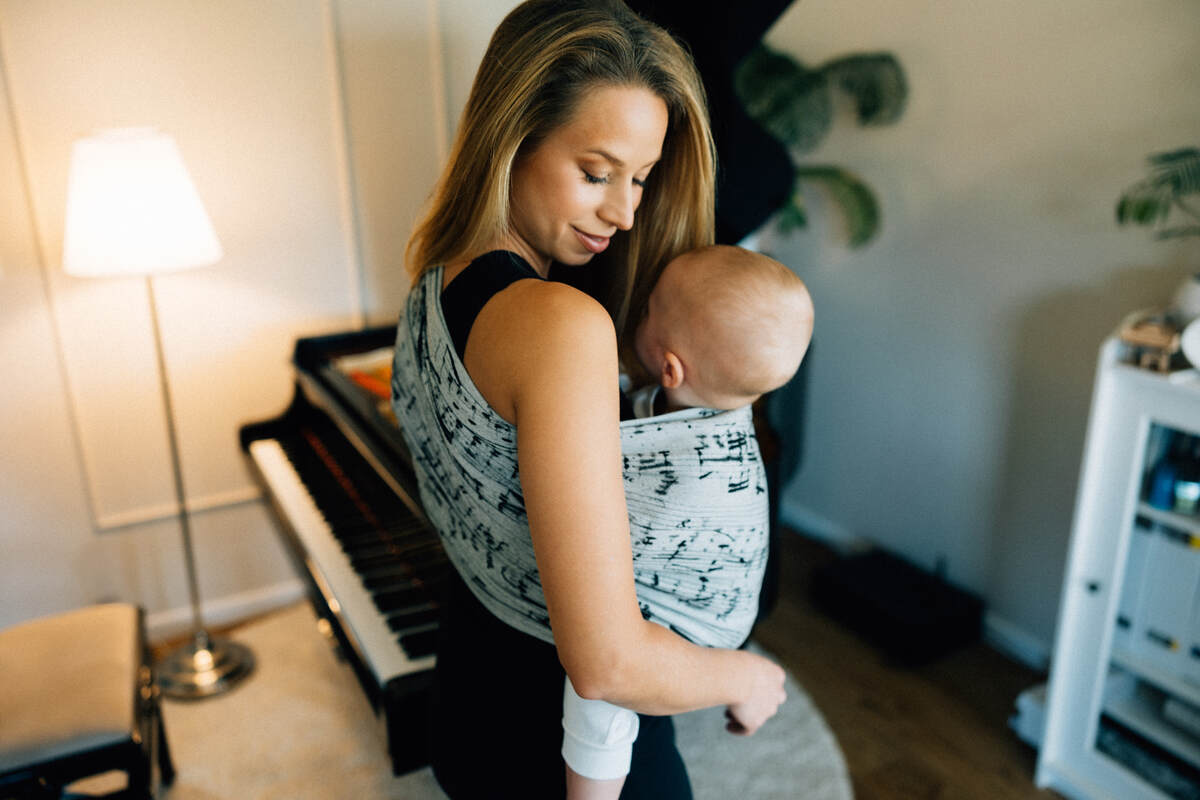 Żakardowa chusta kółkowa do noszenia dzieci, (100% bawełna), ramię bez zakładek - MELODY - POLONAISE - standard 1.8m #babywearing