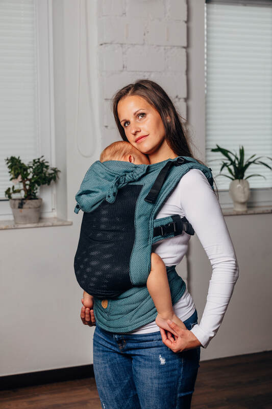 LennyGo Porte-bébé en maille ergonomique de la gamme de base - AMAZONITE - taille bébé, tissage herringbone, 86 % coton, 14% polyester #babywearing