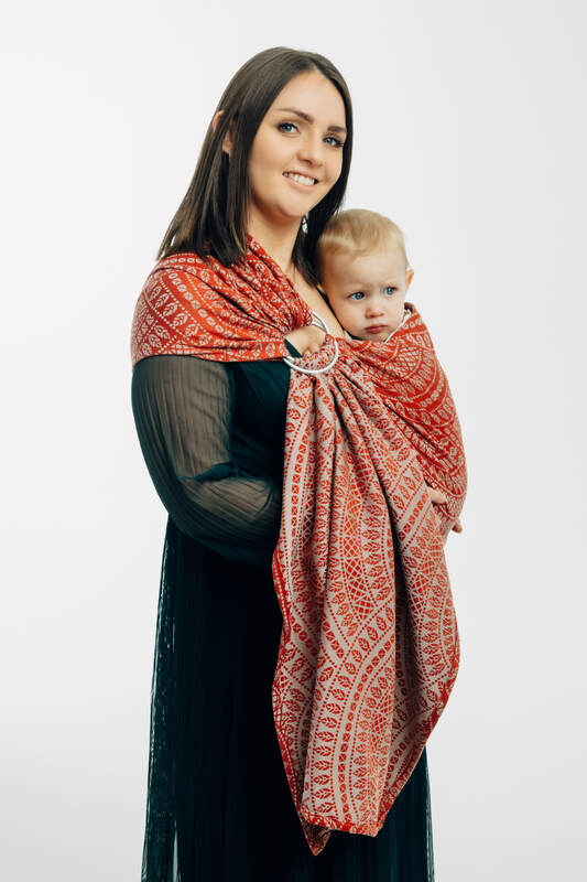 RingSling, Jacquardwebung (100% Baumwolle), mit Raffung an den Ringen - PEACOCOK'S TAIL - HOLIDAY - standard 1.8m #babywearing
