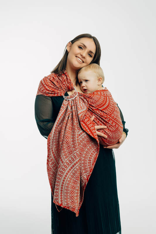 RingSling, Jacquardwebung (100% Baumwolle), mit Raffung an den Ringen - PEACOCOK'S TAIL - HOLIDAY - standard 1.8m #babywearing