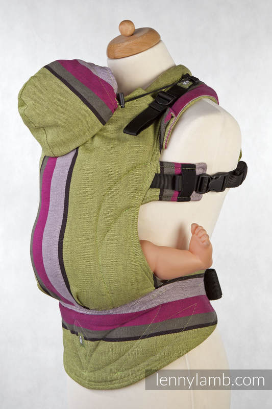 Ergonomic Carrier, Toddler Size, broken-twill weave 100% cotton - LIME & KHAKI, Second Generation #babywearing