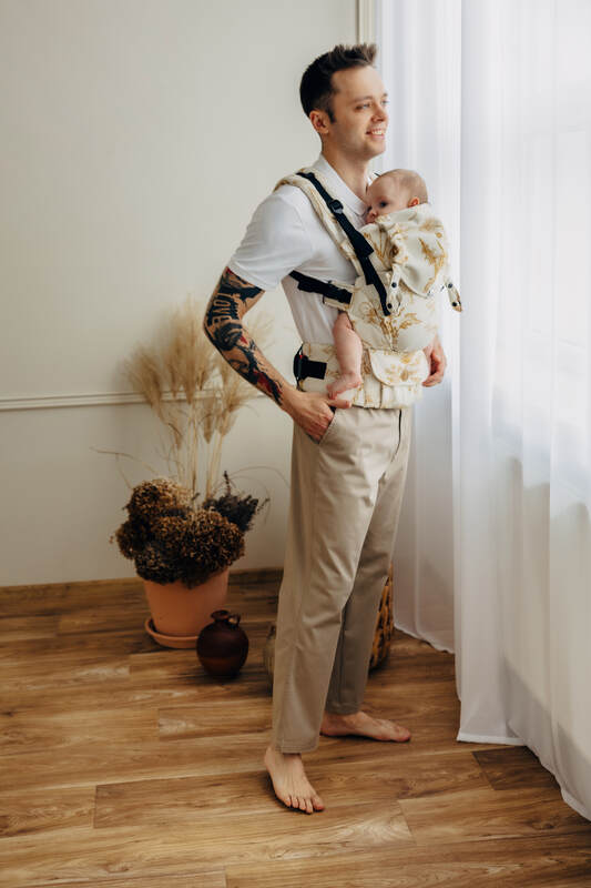 LennyUpGrade PRO Carrier, Standard Size, jacquard weave (68% cotton, 27% merino wool, 5% cashmere) - HERBARIUM - AMBRA #babywearing