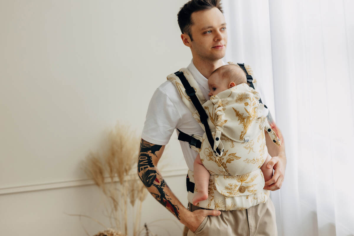 LennyUpGrade PRO Carrier, Standard Size, jacquard weave (68% cotton, 27% merino wool, 5% cashmere) - HERBARIUM - AMBRA #babywearing