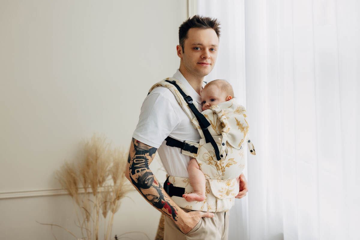 LennyUpGrade PRO Carrier, Standard Size, jacquard weave (68% cotton, 27% merino wool, 5% cashmere) - HERBARIUM - AMBRA #babywearing