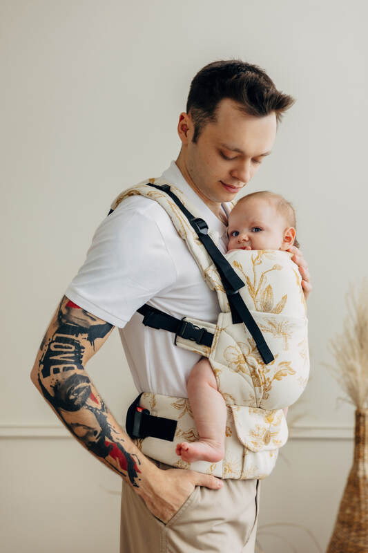 LennyUpGrade PRO Carrier, Standard Size, jacquard weave (68% cotton, 27% merino wool, 5% cashmere) - HERBARIUM - AMBRA #babywearing