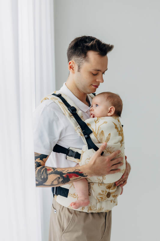 LennyUpGrade PRO Carrier, Standard Size, jacquard weave (68% cotton, 27% merino wool, 5% cashmere) - HERBARIUM - AMBRA #babywearing