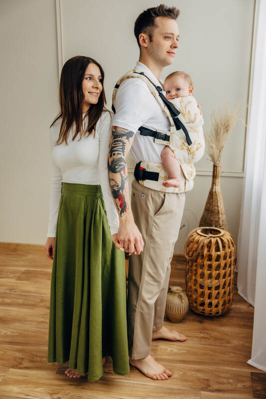 LennyUpGrade PRO Carrier, Standard Size, jacquard weave (68% cotton, 27% merino wool, 5% cashmere) - HERBARIUM - AMBRA #babywearing