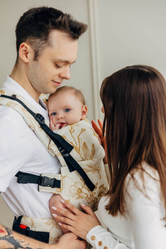 LennyUpGrade PRO Carrier, Standard Size, jacquard weave (68% cotton, 27% merino wool, 5% cashmere) - HERBARIUM - AMBRA #babywearing