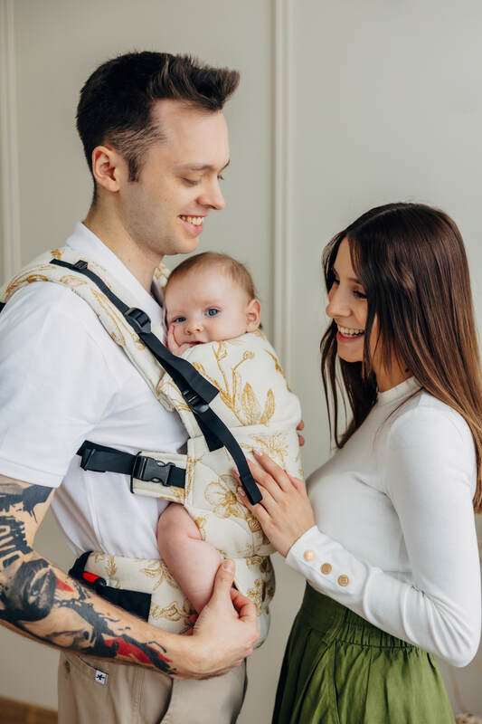 LennyUpGrade PRO Carrier, Standard Size, jacquard weave (68% cotton, 27% merino wool, 5% cashmere) - HERBARIUM - AMBRA #babywearing