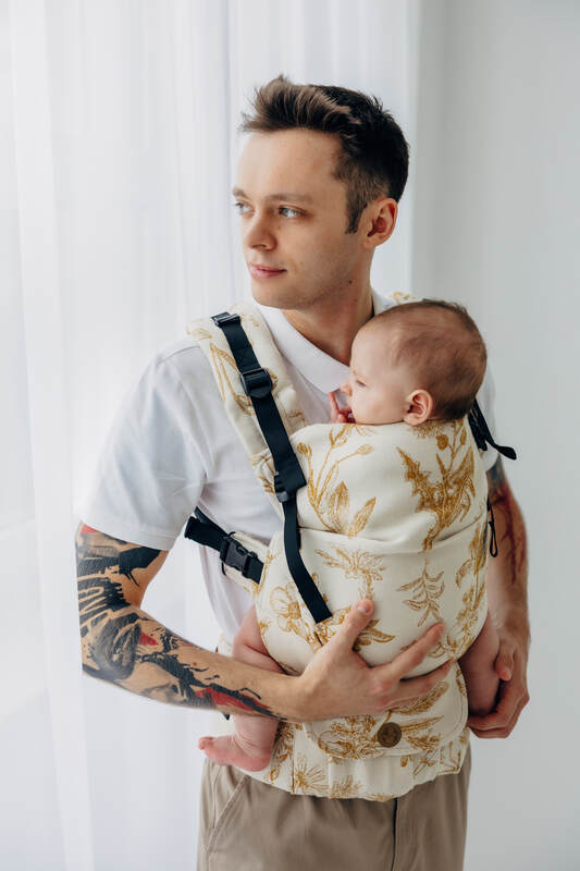 LennyUpGrade PRO Carrier, Standard Size, jacquard weave (68% cotton, 27% merino wool, 5% cashmere) - HERBARIUM - AMBRA #babywearing