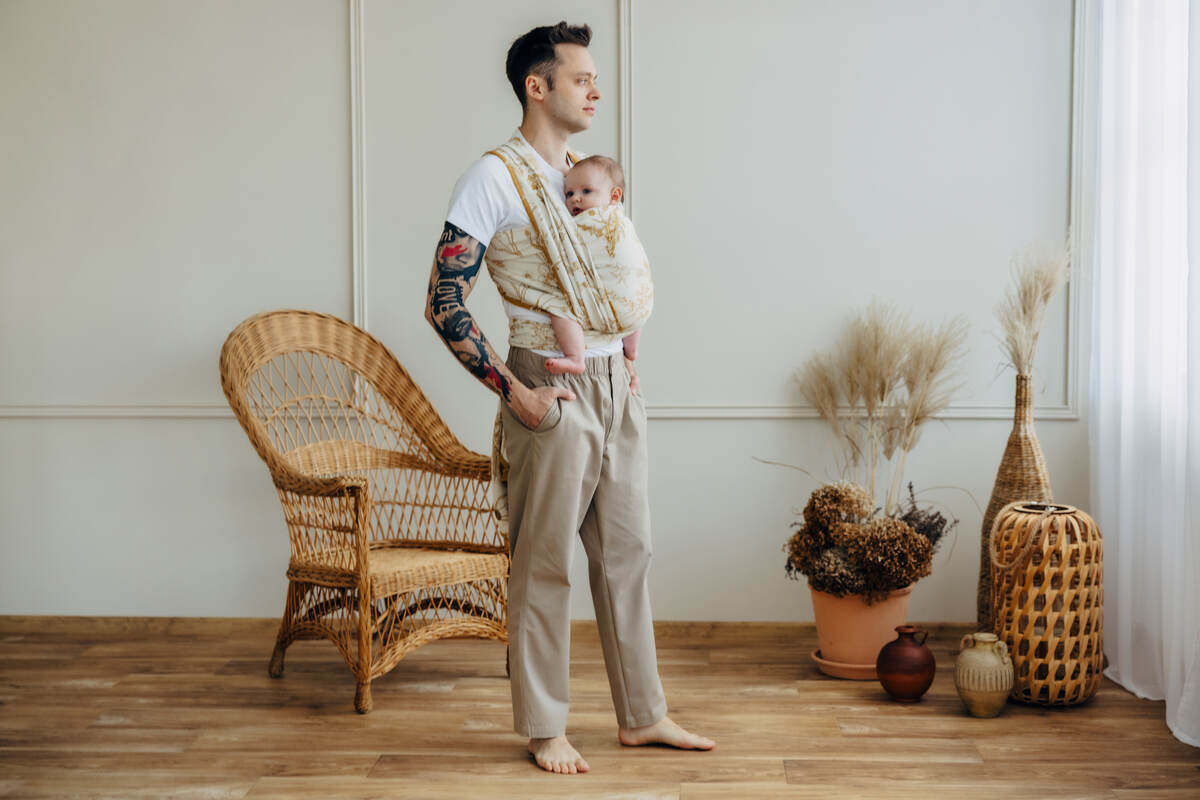 Écharpe, jacquard (68% Coton, 27% Laine mérinos, 5% Cachemire) - HERBARIUM - AMBRA - taille S #babywearing