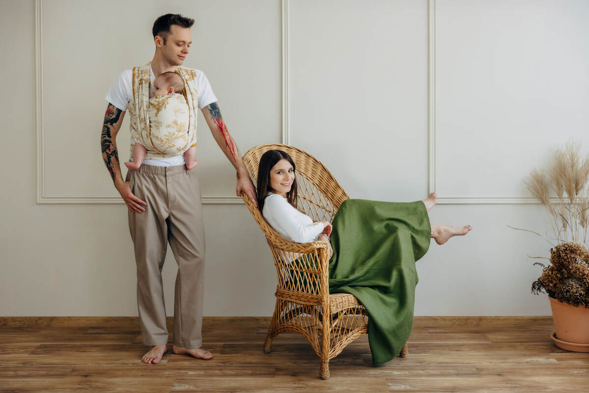 Écharpe, jacquard (68% Coton, 27% Laine mérinos, 5% Cachemire) - HERBARIUM - AMBRA - taille S #babywearing