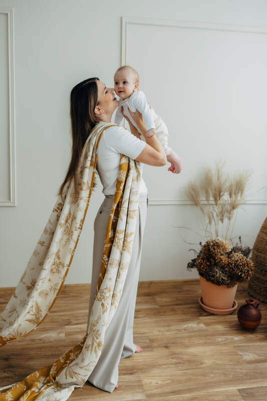 Écharpe, jacquard (68% Coton, 27% Laine mérinos, 5% Cachemire) - HERBARIUM - AMBRA - taille S #babywearing