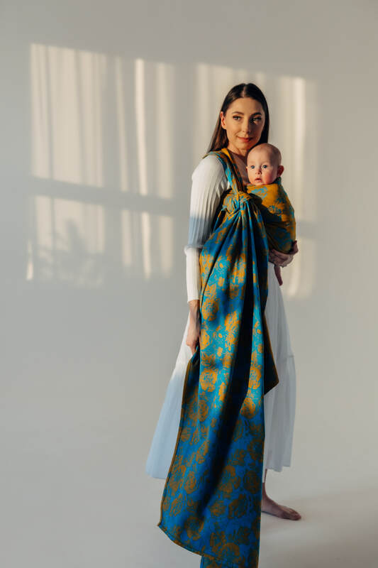 Żakardowa chusta do noszenia dzieci, 100% bawełna - RETRO'N'ROSES - ROSARIUM - rozmiar S #babywearing