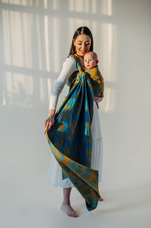 Żakardowa chusta do noszenia dzieci, 100% bawełna - RETRO'N'ROSES - ROSARIUM - rozmiar S #babywearing