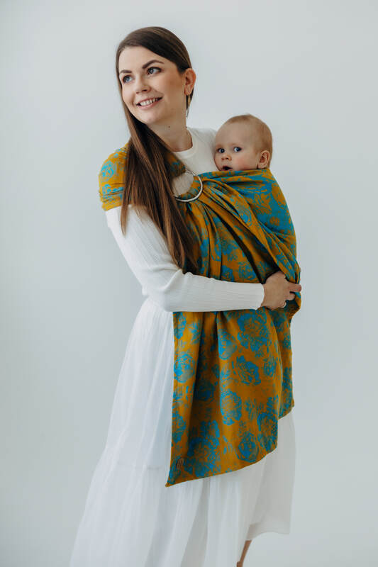 Fascia ad anelli, tessitura Jacquard (100% cotone), spalla aperta - RETRO'N'ROSES - ROSARIUM - taglia standard 1.8m #babywearing