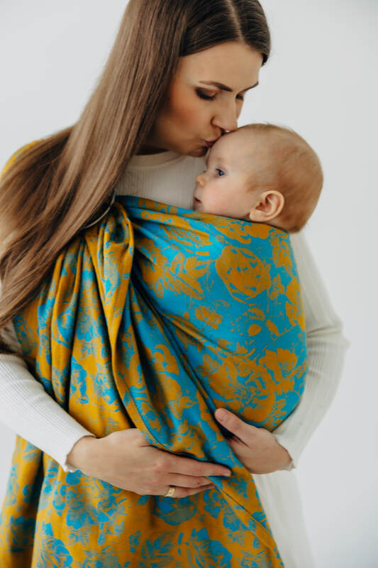 Fascia ad anelli, tessitura Jacquard (100% cotone), spalla aperta - RETRO'N'ROSES - ROSARIUM - taglia standard 1.8m #babywearing