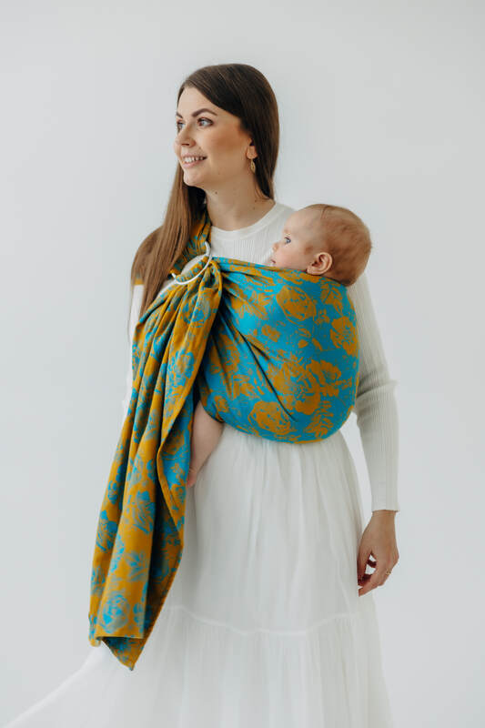 Fascia ad anelli, tessitura Jacquard (100% cotone), spalla aperta - RETRO'N'ROSES - ROSARIUM - taglia standard 1.8m #babywearing