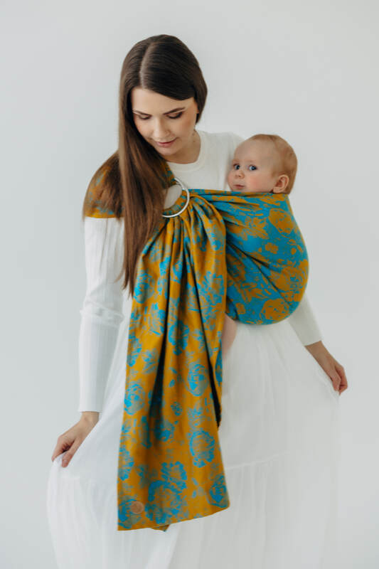 Fascia ad anelli, tessitura Jacquard (100% cotone), spalla aperta - RETRO'N'ROSES - ROSARIUM - taglia standard 1.8m #babywearing