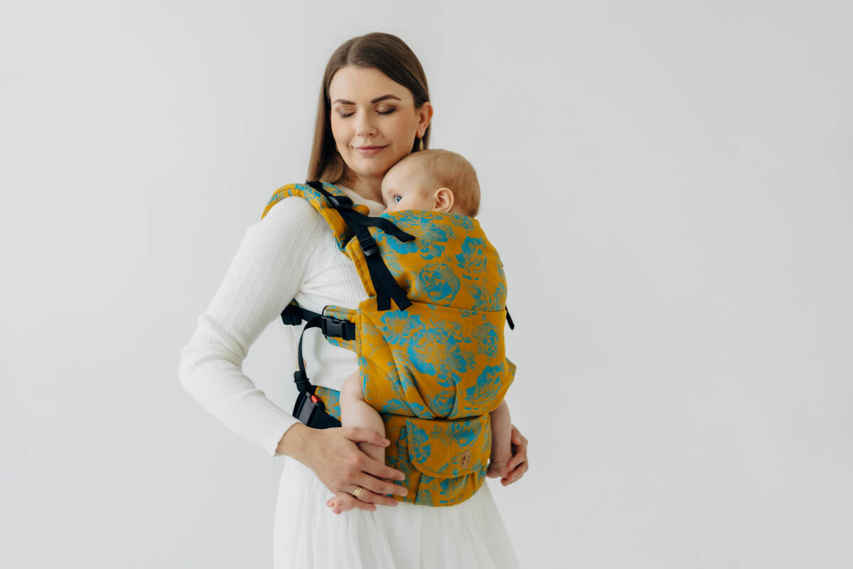 LennyUpGrade PRO Tragehilfe, Größe Standard, Jacquardwebung, 100% Baumwolle - RETRO'N'ROSES - ROSARIUM #babywearing