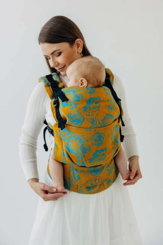LennyUpGrade PRO Tragehilfe, Größe Standard, Jacquardwebung, 100% Baumwolle - RETRO'N'ROSES - ROSARIUM #babywearing