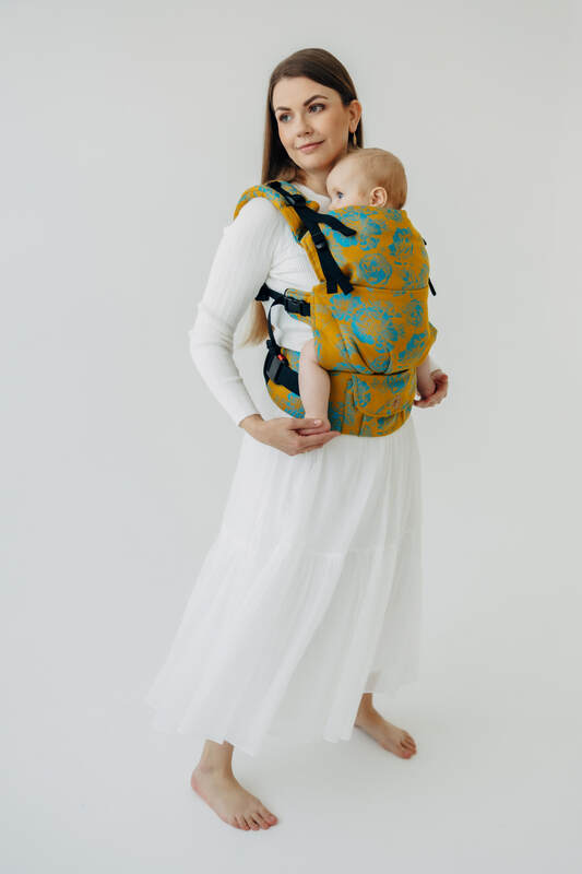 LennyUpGrade PRO Tragehilfe, Größe Standard, Jacquardwebung, 100% Baumwolle - RETRO'N'ROSES - ROSARIUM #babywearing