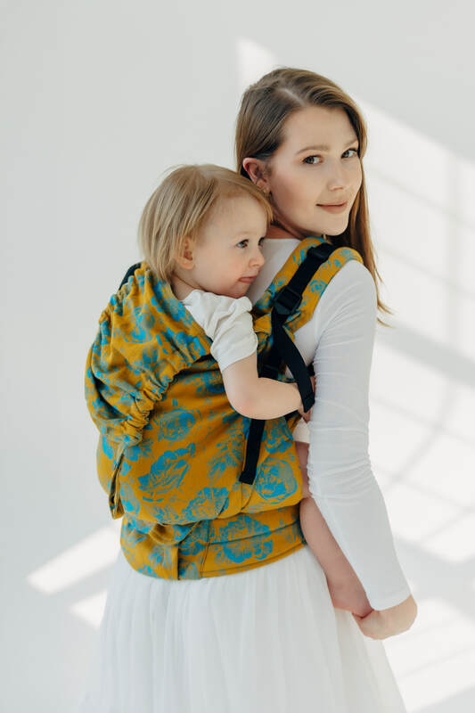 Marsupio LennyPreschool, misura Preschool, tessitura Jacquard, 100% cotone - RETRO'N'ROSES - ROSARIUM #babywearing