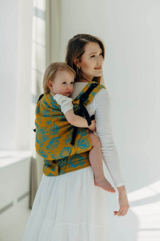 Marsupio LennyPreschool, misura Preschool, tessitura Jacquard, 100% cotone - RETRO'N'ROSES - ROSARIUM #babywearing