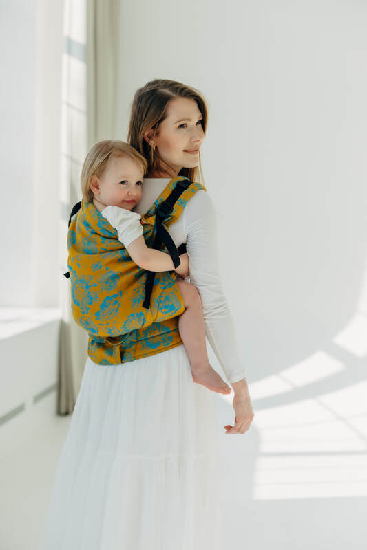 Marsupio LennyPreschool, misura Preschool, tessitura Jacquard, 100% cotone - RETRO'N'ROSES - ROSARIUM #babywearing