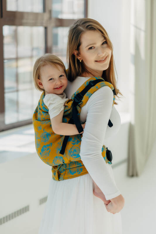 Marsupio LennyPreschool, misura Preschool, tessitura Jacquard, 100% cotone - RETRO'N'ROSES - ROSARIUM #babywearing